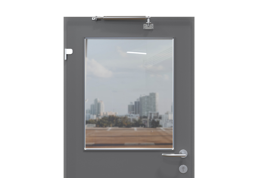 Back check on door that opens inwards, standard installation (inside view) | accessories: 205489, 205511 and 205197